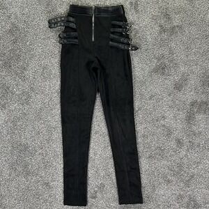 Manière De Voir Black Faux Leather Strap Detail High Waisted Leggings US 0 UK 4